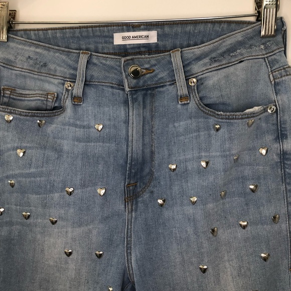 Good American Good Legs Heart Studded Jeans 8/29 26X26 skinny - Picture 5 of 13